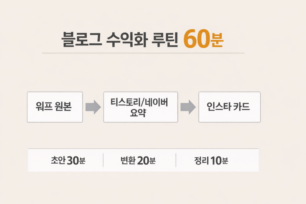 블로그 수익화 루틴 60분 흐름 인포그래픽