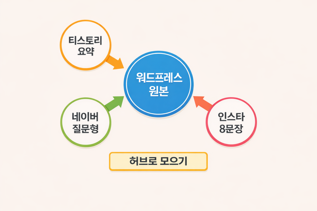 블로그 수익화 루틴 1원고 5채널 파이프라인 도식